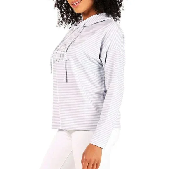 NWT Rae Dunn Ultra Soft "Love" Graphic Print Striped Sweatshirt Top Hoodie - Picture 2 of 5